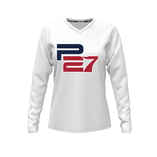 [CUS-DFW-TEES-CMF-VNK-LSL-WHT-FYXS-LOGO3] Comfort T-Shirt (Female Youth XS, White, V Neck, Logo 3, Long Sleeve)