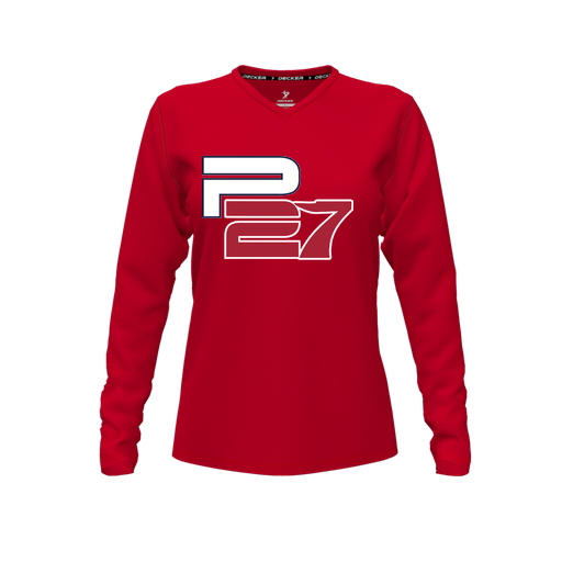 [FTLVPTRD-FYXS-LOGO1] Decker Performance T-Shirt (Female Youth XS, Red, V Neck, Logo 1, Long Sleeve)