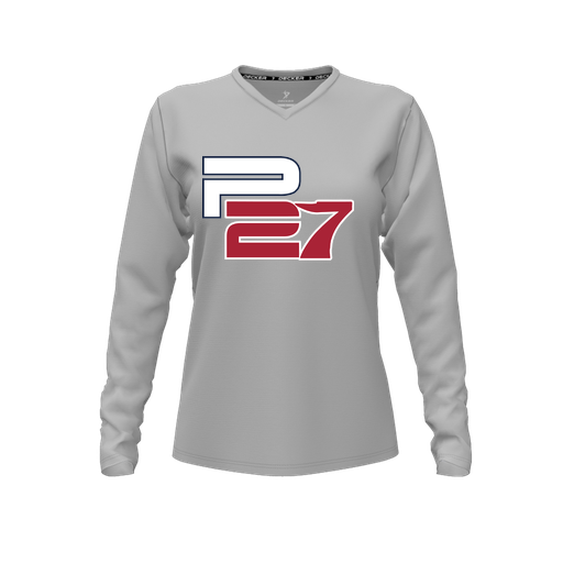 [CUS-DFW-TEES-PER-VNK-LSL-GRY-FYXS-LOGO1] Performance T-Shirt (Female Youth XS, Gray, V Neck, Logo 1, Long Sleeve)