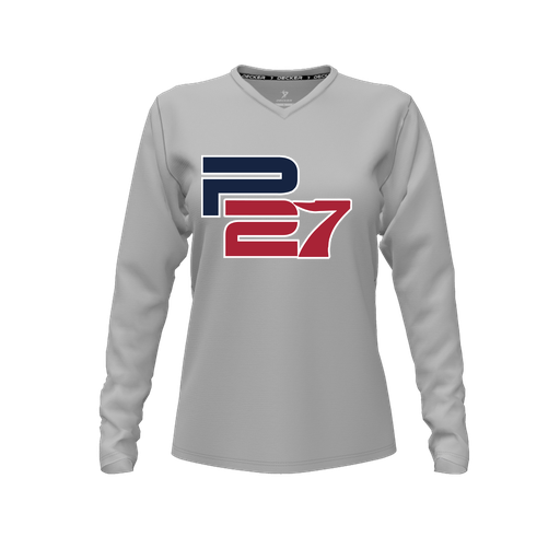 [CUS-DFW-TEES-PER-VNK-LSL-GRY-FYXS-LOGO3] Performance T-Shirt (Female Youth XS, Gray, V Neck, Logo 3, Long Sleeve)