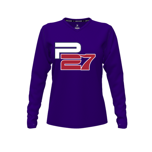 [CUS-DFW-TEES-PER-VNK-LSL-PUR-FYXS-LOGO2] Performance T-Shirt (Female Youth XS, Purple, V Neck, Logo 2, Long Sleeve)