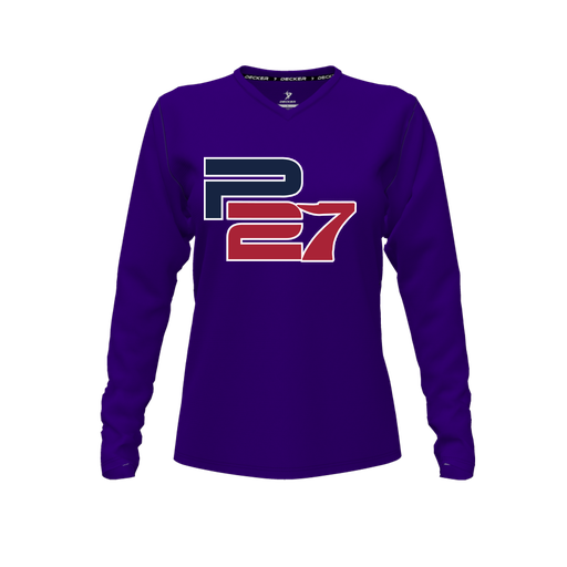 [CUS-DFW-TEES-PER-VNK-LSL-PUR-FYXS-LOGO3] Performance T-Shirt (Female Youth XS, Purple, V Neck, Logo 3, Long Sleeve)