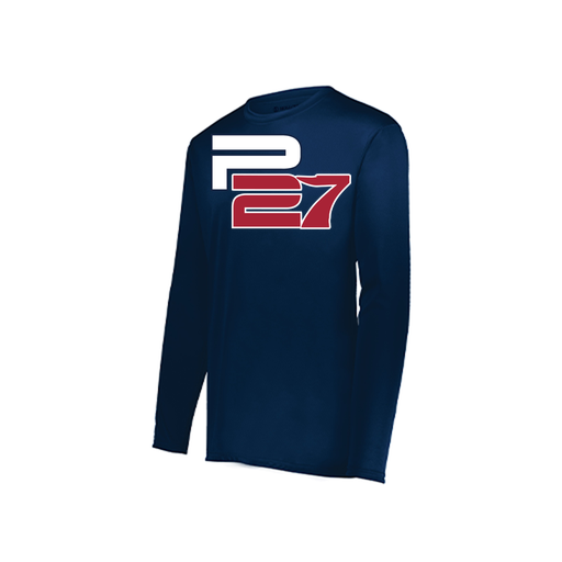 [222823.065.S-LOGO1] Youth LS Smooth Sport Shirt (Youth S, Navy, Logo 1)