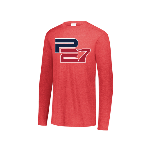 [FTLCUBRD-YS-LOGO3] Decker Youth Tri-Blend T-Shirt - Long Sleeve (Youth S, Red, Logo 3)