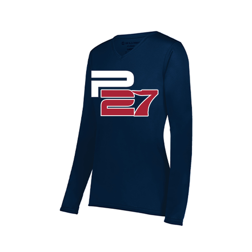 [222824.065.S-LOGO1] Ladies LS Smooth Sport Shirt (Female Adult S, Navy, Logo 1)